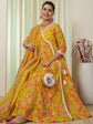 Yellow Cotton Calf Length Printed Anarkali V-Neck Kurta Suit Set