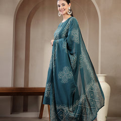 Gulmohar Jaipur Cotton Calf Length Printed Sleeveless Round Neck Straight Kurta Suit Set