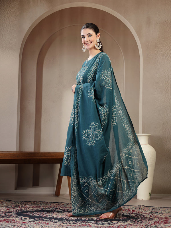 Gulmohar Jaipur Cotton Calf Length Printed Sleeveless Round Neck Straight Kurta Suit Set