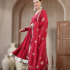 Gulmohar Jaipur Malmal Calf Length Solid Full Sleeves Anrakha Neck Anarkali Kurta Suit Set