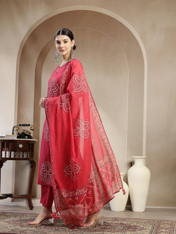 Gulmohar Jaipur Cotton Calf Length Printed Sleeveless Round Neck Straight Kurta Suit Set