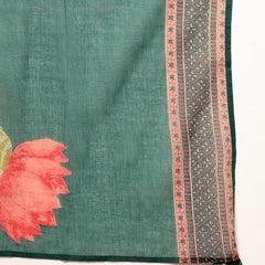 Cotton Calf Length Printed 3/4 Sleeves V-Neck Flared Kurta Suit Set