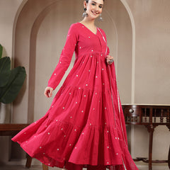 Gulmohar Jaipur Cotton Calf Length Solid Full Sleeves V-Neck Anarkali Kurta Suit Set