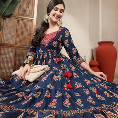 Gulmohar Jaipur Cotton Ankle Length Printed 3/4 Sleeves Sweetheart Neck Anarkali Kurta