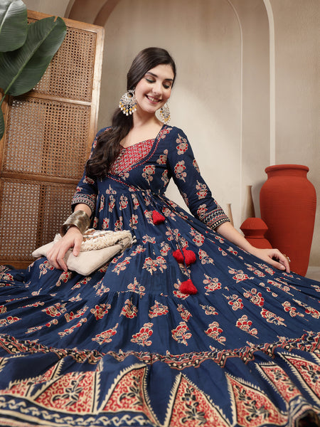 Gulmohar Jaipur Cotton Ankle Length Printed 3/4 Sleeves Sweetheart Neck Anarkali Kurta