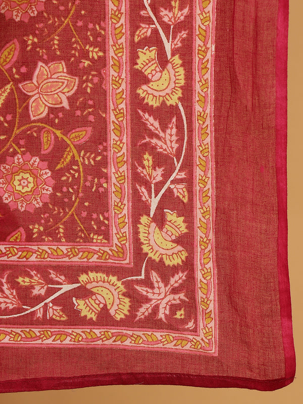Maroon Calf Length Floral Print Flared V-Neck Kurta Suit Set