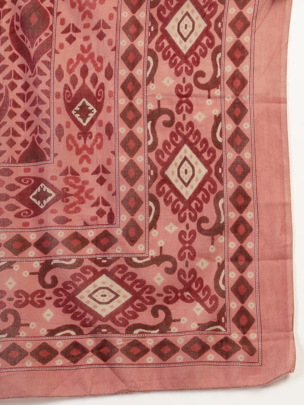 Gulmohar Jaipur Cotton Calf Length Printed 3/4 Sleeves Round Neck Straight Kurta Suit Set