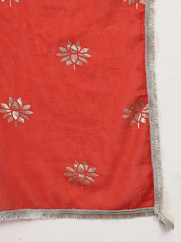 Gulmohar Jaipur Malmal Calf Length Solid Full Sleeves Anrakha Neck Anarkali Kurta Suit Set