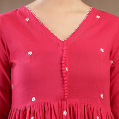 Gulmohar Jaipur Cotton Calf Length Solid Full Sleeves V-Neck Anarkali Kurta Suit Set