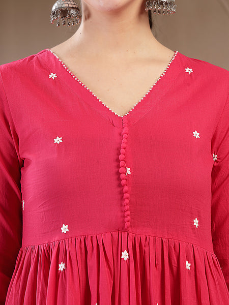 Gulmohar Jaipur Cotton Calf Length Solid Full Sleeves V-Neck Anarkali Kurta Suit Set