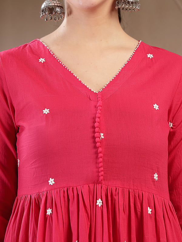 Gulmohar Jaipur Cotton Calf Length Solid Full Sleeves V-Neck Anarkali Kurta Suit Set