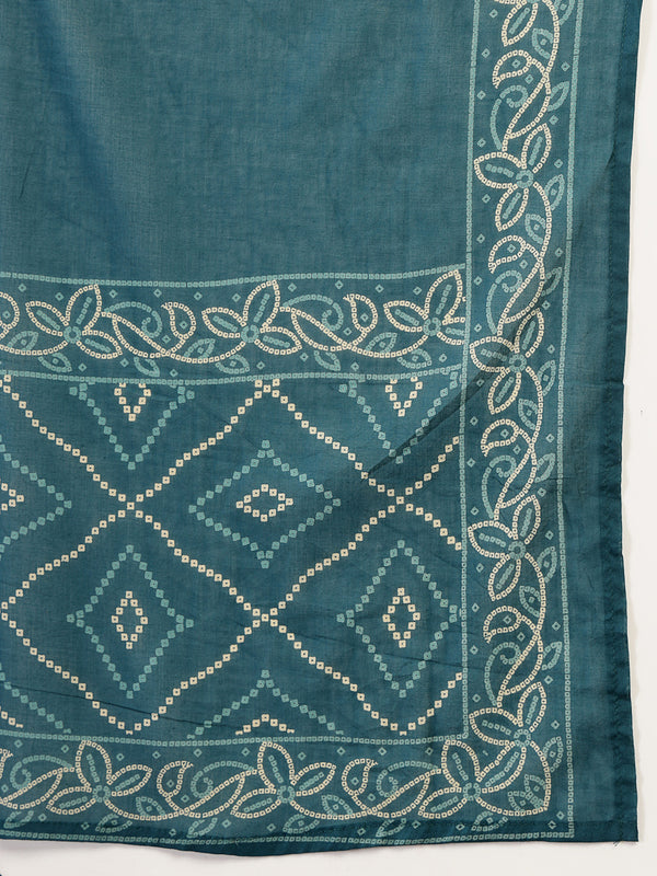 Gulmohar Jaipur Cotton Calf Length Printed Sleeveless Round Neck Straight Kurta Suit Set