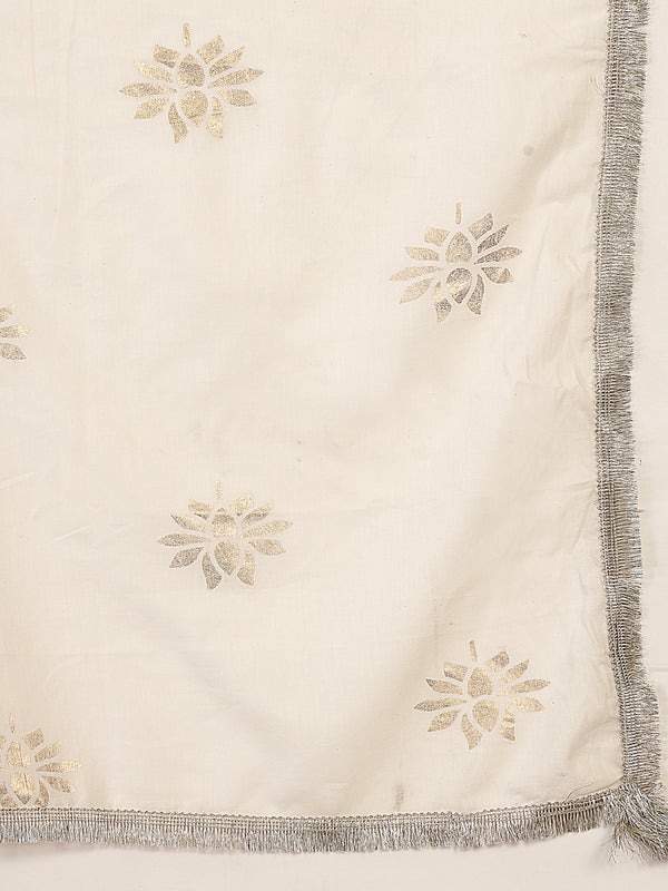 Gulmohar Jaipur Malmal Calf Length Solid Full Sleeves Anrakha Neck Anarkali Kurta Suit Set