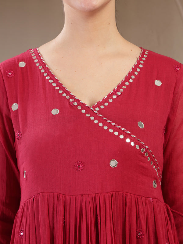 Gulmohar Jaipur Malmal Calf Length Solid Full Sleeves Anrakha Neck Anarkali Kurta Suit Set