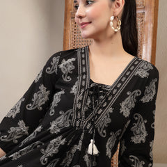 Gulmohar Jaipur Cotton Hip Length Printed 3/4 Sleeves V-Neck Flared Top