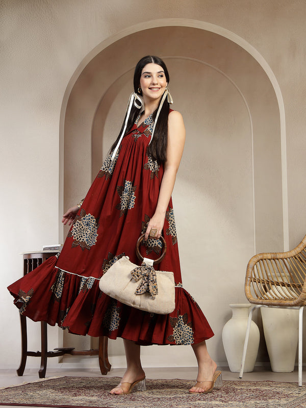 Gulmohar Jaipur Cotton Calf Length Printed Sleeveless Collard Neck Flared Kurta