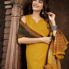Gulmohar Jaipur Rayon Calf Length Solid Sleeveless V-Neck Straight Kurta Suit Set