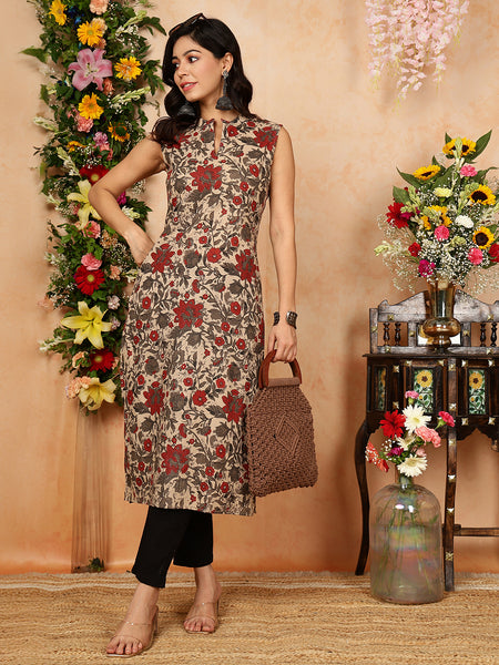 Women Floral Printed Thread Work Floral Kurta