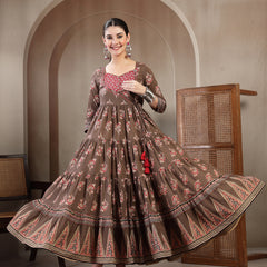 Gulmohar Jaipur Cotton Ankle Length Printed 3/4 Sleeves Sweetheart Neck Anarkali Kurta