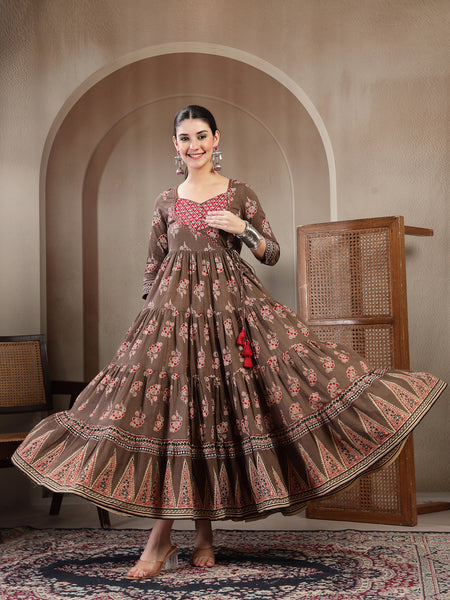 Gulmohar Jaipur Cotton Ankle Length Printed 3/4 Sleeves Sweetheart Neck Anarkali Kurta