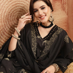 Gulmohar Jaipur Rayon Calf Length Printed 3/4 Sleeves V-Neck Straight Kurta Suit Set