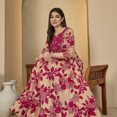 Gulmohar Jaipur Cotton Ankle Length Printed 3/4 Sleeves Sweetheart Neck Anarkali Kurta