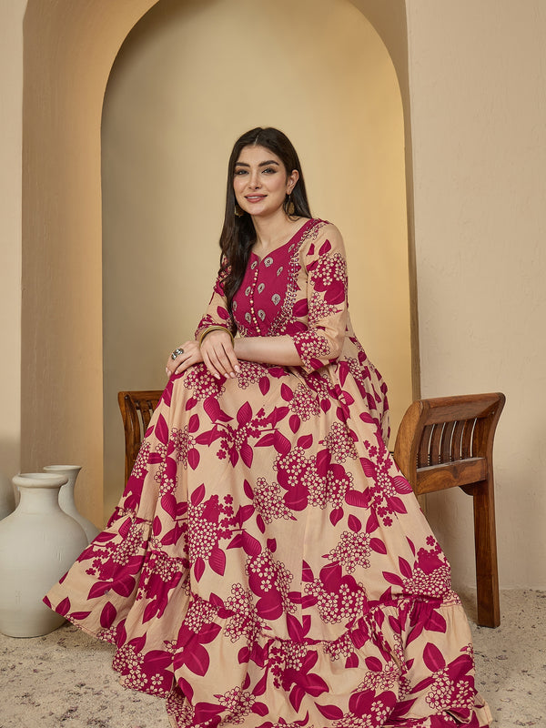 Gulmohar Jaipur Cotton Ankle Length Printed 3/4 Sleeves Sweetheart Neck Anarkali Kurta