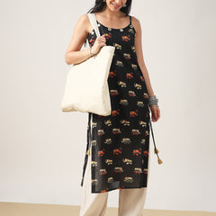 Rayon Calf Length Printed Sleeveless Strappy Straight Kurta