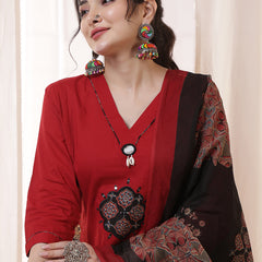 Rayon Calf Length Solid 3/4 Sleeves V-Neck Flared Kurta Suit Set