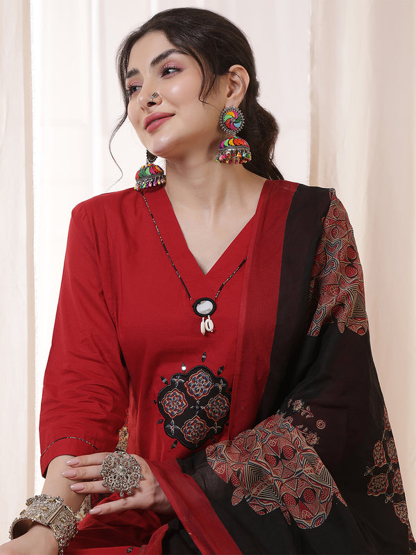Rayon Calf Length Solid 3/4 Sleeves V-Neck Flared Kurta Suit Set