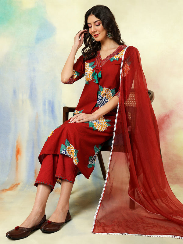 Black Rayon Printed Embroidered Straight Kurta Suit Set
