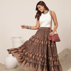 Cotton Ankle Length Printed Flared Skirt