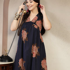 Gulmohar Jaipur Cotton Calf Length Printed Sleeveless Collard Neck Flared Kurta