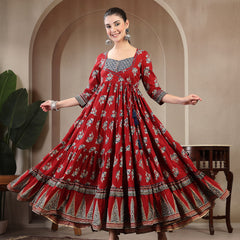 Gulmohar Jaipur Cotton Ankle Length Printed 3/4 Sleeves Sweetheart Neck Anarkali Kurta