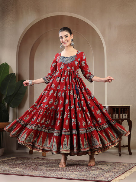 Gulmohar Jaipur Cotton Ankle Length Printed 3/4 Sleeves Sweetheart Neck Anarkali Kurta