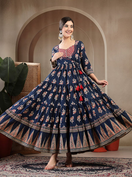 Gulmohar Jaipur Cotton Ankle Length Printed 3/4 Sleeves Sweetheart Neck Anarkali Kurta