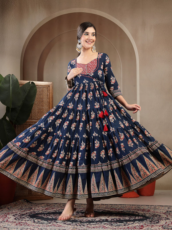 Gulmohar Jaipur Cotton Ankle Length Printed 3/4 Sleeves Sweetheart Neck Anarkali Kurta