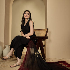 Gulmohar Jaipur Rayon Calf Length Solid Sleeveless V-Neck Straight Kurta Suit Set