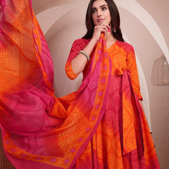 Gulmohar Jaipur Cotton Calf Length Printed 3/4 Sleeves V-Neck Flared Kurta Suit Set