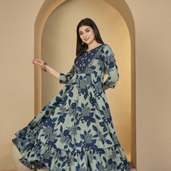 Gulmohar Jaipur Cotton Ankle Length Printed 3/4 Sleeves Sweetheart Neck Anarkali Kurta