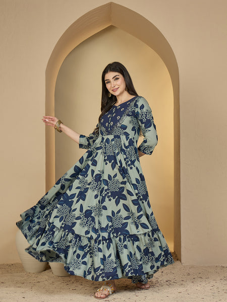 Gulmohar Jaipur Cotton Ankle Length Printed 3/4 Sleeves Sweetheart Neck Anarkali Kurta
