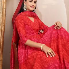 Gulmohar Jaipur Cotton Calf Length Printed 3/4 Sleeves V-Neck Flared Kurta Suit Set