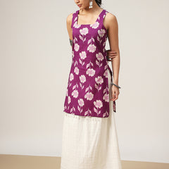 Cotton Hip Length Printed Sleeveless Square Neck Straight Top
