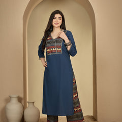 Gulmohar Jaipur Rayon Calf Length Solid 3/4 Sleeves V-Neck Straight Kurta Suit Set