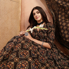 Gulmohar Jaipur Cotton Calf Length Printed 3/4 Sleeves V-Neck Anarkali Kurta Suit Set