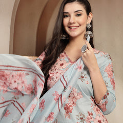 Gulmohar Jaipur Cotton Calf Length Printed 3/4 Sleeves V-Neck Straight Kurta Suit Set