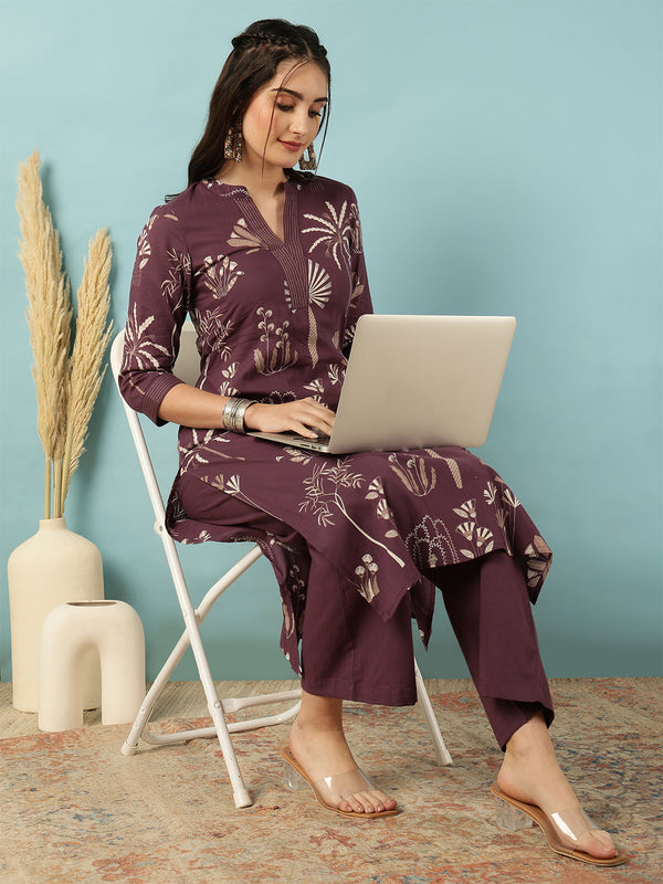 Rayon Calf Length Printed Straight 3/4 Sleeves Mandarin Neck Kurta Bottom Set