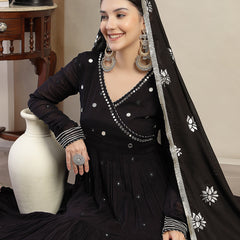 Gulmohar Jaipur Malmal Calf Length Solid Full Sleeves Anrakha Neck Anarkali Kurta Suit Set