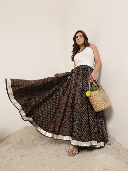 Cotton Ankle Length Printed Flared Skirt