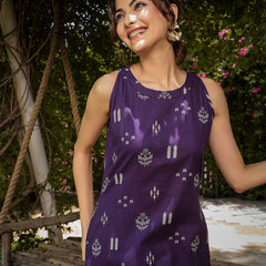 Gulmohar Jaipur Rayon Calf Length Printed Sleeveless Round Neck A-Line Kurta Suit Set